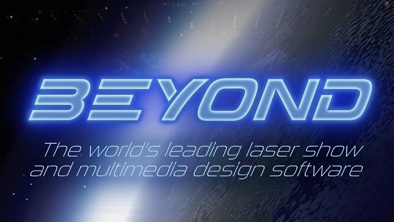 BEYOND laser show and multimedia design software with a futuristic background.
